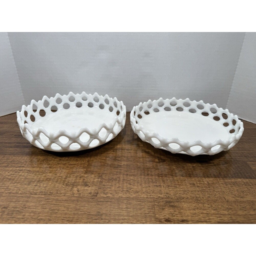 Milk glass lot 2 with holes on the side, pretty, antique
